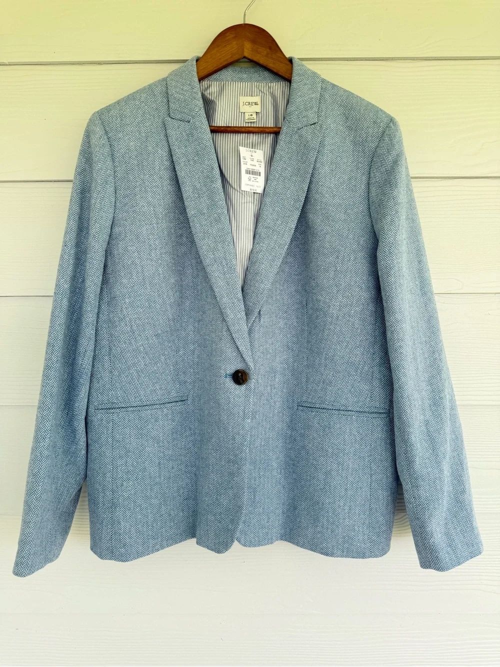 J.Crew Women’s Blue Herringbone Linen Blend Blazer Jacket Size 18 NWT